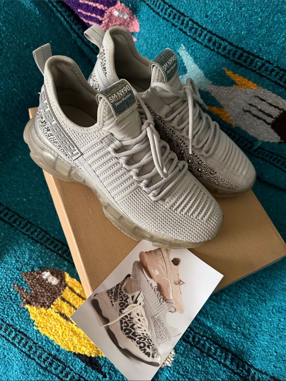 Steve Madden Womens Knit Sneakers in Light Beige with Clear Sole
